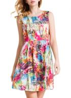 Oasap Women's Fashion Print Round Neck Sleeveless A Line Dress