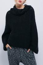 Oasap Simple Batwing Sleeve Turtleneck Knit Sweater