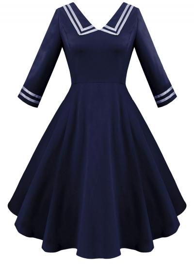 Oasap Fashion V Neck Half Sleeve A-line Swing Dress