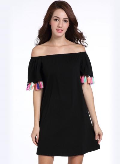 Oasap Off Shoulder Loose Fit Dress With Tassel