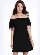 Oasap Off Shoulder Loose Fit Dress With Tassel