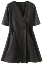 Oasap Fashion Black Double Breasted Half Sleeve Mini Dress