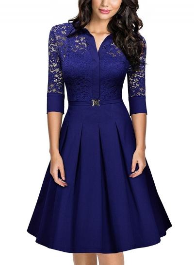 Oasap Vintage 3/4 Sleeve Lace A-line Pleated Dress