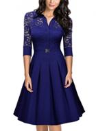 Oasap Vintage 3/4 Sleeve Lace A-line Pleated Dress
