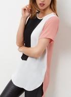 Oasap Casual Short Sleeve Color Block High Low Pullover Tee