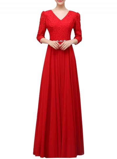 Oasap Women's Fashion Floral Lace Trim Rhinestone Slim Fit Prom Dress