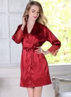 Oasap Glamour Faux Silk Short Robe