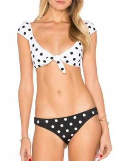 Oasap 2 Piece Polka Dots Contrast Color Swimwear