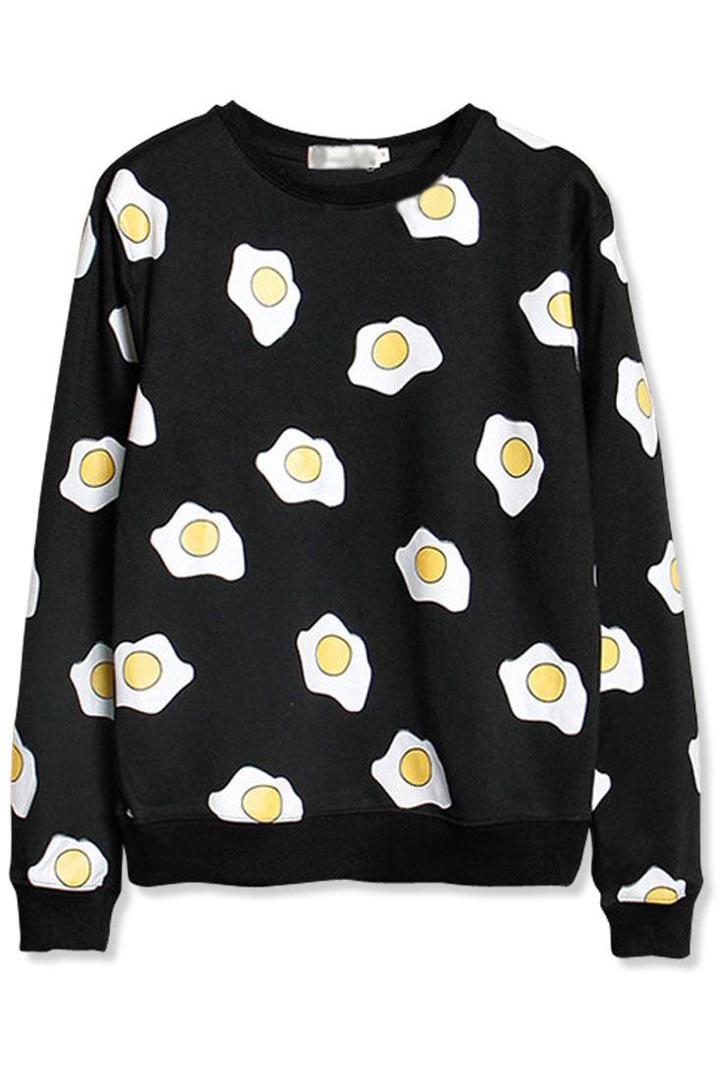 Oasap Poached Egg Black Sweatshirt