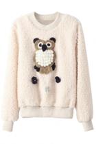 Oasap Casual Owl Deco Beige Sweatshirt
