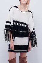 Oasap Chic Striped Printing Fringed Sweater