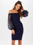 Oasap Off Shoulder Long Sleeve Solid Bodycon Party Dress