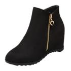 Oasap Round Toe Solid Color Wedge Heels Boots