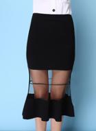 Oasap Fashion Pencil Bodycon Mesh Fishtail Skirt