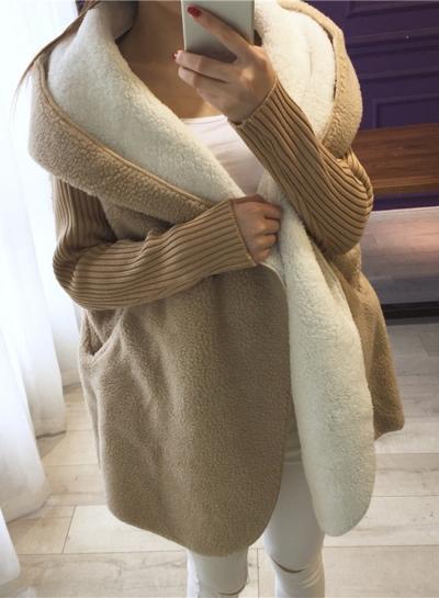 Oasap Loose Fit Open Front Long Sleeve Hooded Coat