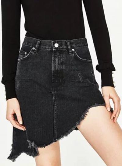 Oasap Fashion Asymmetrical Denim Skirt With Tassel