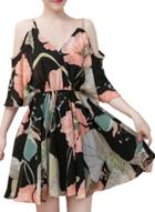 Oasap Women's Floral Print Open Shoulder Ruffled Dress