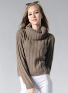 Oasap High Neck Long Sleeve Solid Knitted Pullover Sweater