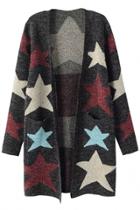 Oasap Starry Print Open Front Knit Cardigan