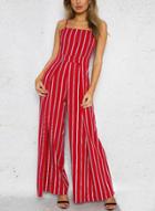 Oasap Spaghetti Strap Sleeveless Striped Backless Jumpsuit