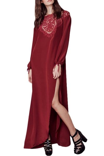 Oasap Stylish Lace Crochet Trim Scoop Back High Slit Maxi Dress