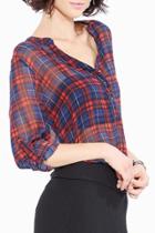 Oasap Women's Classic Plaid V Neck Long Sleeve Chiffon Blouse