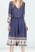 Oasap Vintage Floral Print Lace-up Waist Midi Dress