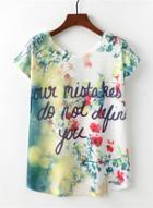 Oasap Round Neck Short Sleeve Floral Printed Tee Shirt