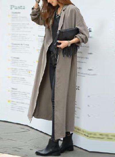 Oasap Casual Single Button Drawstring Waist Longline Trench Coat