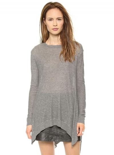 Oasap Women's Solid Color Asymmetric Hem Knit Sweater