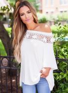 Oasap Fashion Off Shoulder Half Sleeve Lace Panel Pullover Blouse