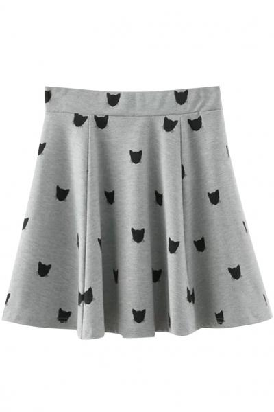 Oasap Cat Silhouette Print Skater Skirt