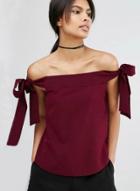 Oasap Fashion Off Shoulder Bow Solid Blouse