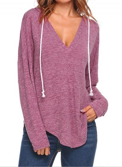 Oasap Fashion V Neck Long Sleeve Loose Hooded Tee