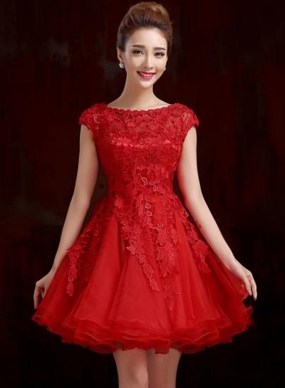 Oasap Cap Sleeve Floral Lace A-line Cocktail Dress