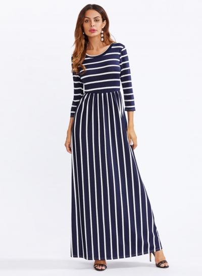 Oasap Round Neck Long Sleeve Maxi Dress