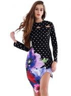 Oasap Women's Polka Dot Floral Print Asymmetric Bodycon Dress