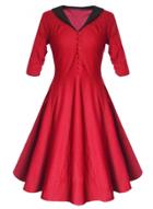 Oasap V Neck Color Block Half Sleeve Vintage Dress