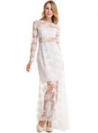 Oasap Long Sleeve Embroidered Mesh Maxi Evening Dress