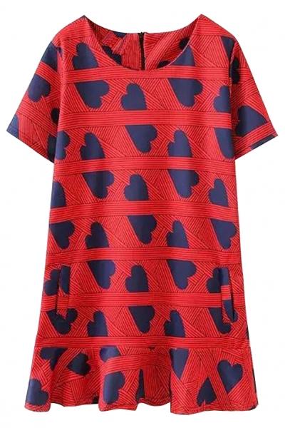 Oasap Sweet Red Heart Mini Shift Dress