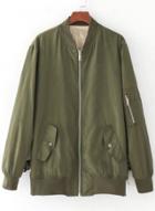 Oasap Fashion Solid Long Sleeve Zip Baseball Jacket