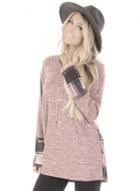 Oasap Round Neck Long Sleeve Plaid Splicing Pullover Tee Shirt Sweater