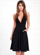 Oasap Deep V Neck Sleeveless Swing Party Dress