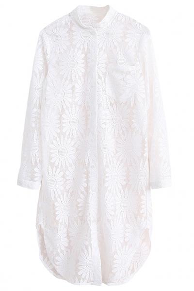 Oasap Sunflower Crochet Lace Oversized Shirt