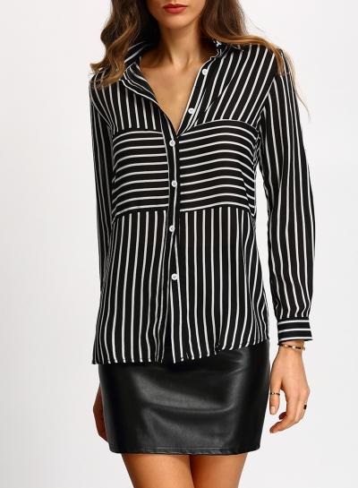 Oasap Casual Button Down Striped High Low Shirt