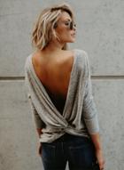Oasap Fashion Backless Long Sleeve Pullover Tee