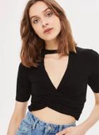 Oasap V Neck Cross Front Solid Crop Top