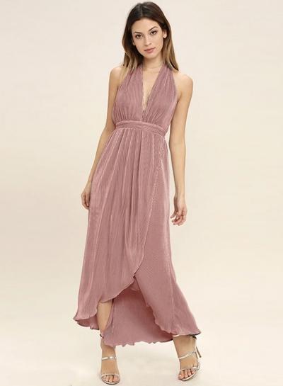 Oasap Halter Backless High Low Evening Dress