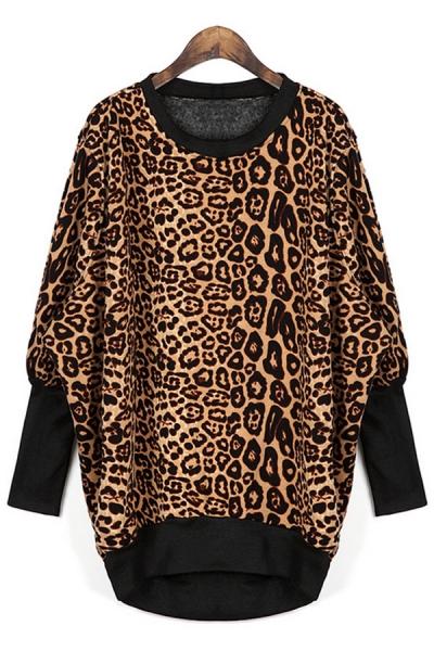 Oasap Leopard High-low Fleece Sweatshirt