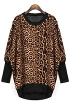 Oasap Leopard High-low Fleece Sweatshirt